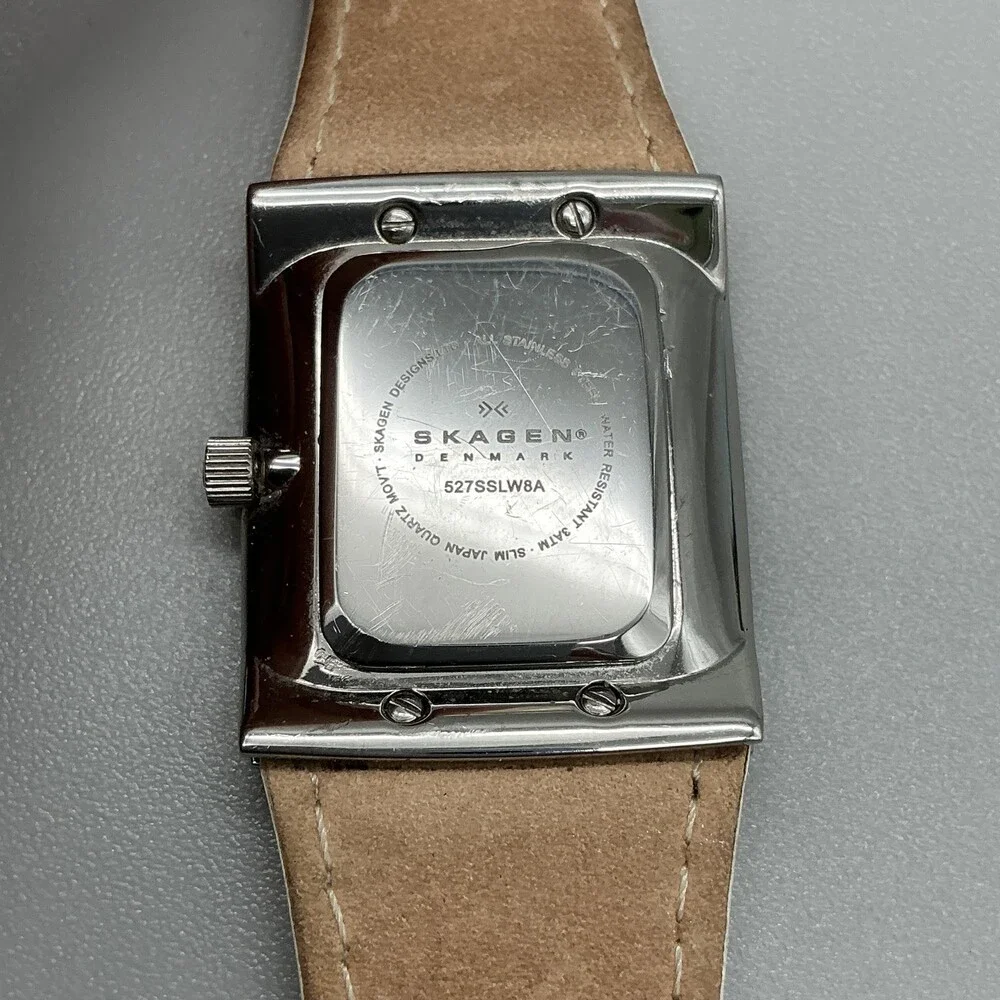 Skagen Womens Watch 25mm MOP Dial Crystals Beige Leather 527SSLW8A New Battery